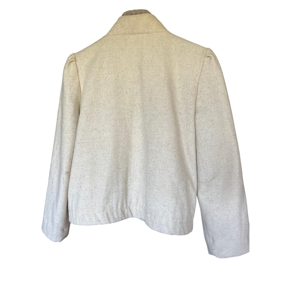 Vintage 70s Cream Wool Pleated Sunburst Jacket Puff Shoulder Quiet Luxury - Picture 12 of 16
